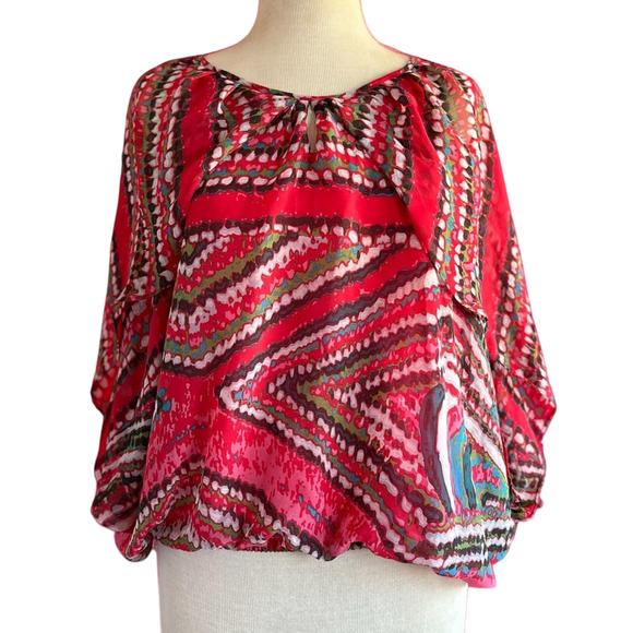 Womens Top Size Medium Multicolor Indie Flare Sleeve Flowy Boho Fairycore Office - Picture 1 of 9